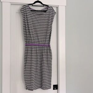 Boden Stretch Dress Grey Stripe with Lilac 6T